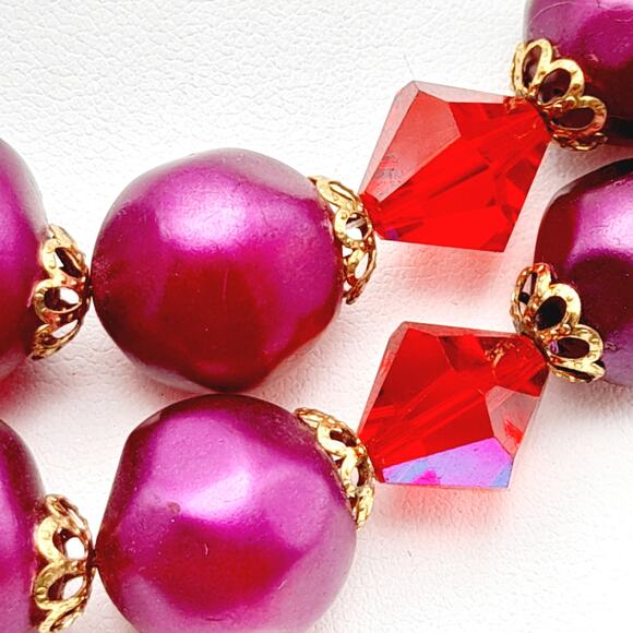 Vintage Arthur Pepper (ART) Purple Beads Red Crystal Necklace - Picture 3 of 14